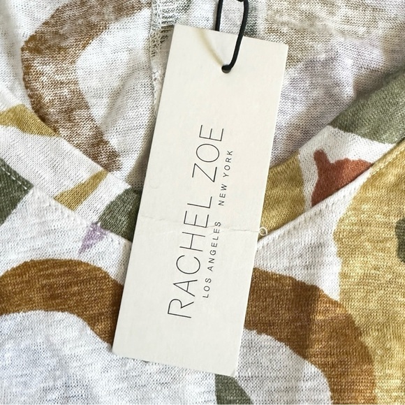 Rachel Zoe 100% Linen Floral Print Boho Short Sleeve Tee Size 3X NWT V-neck - Picture 6 of 8